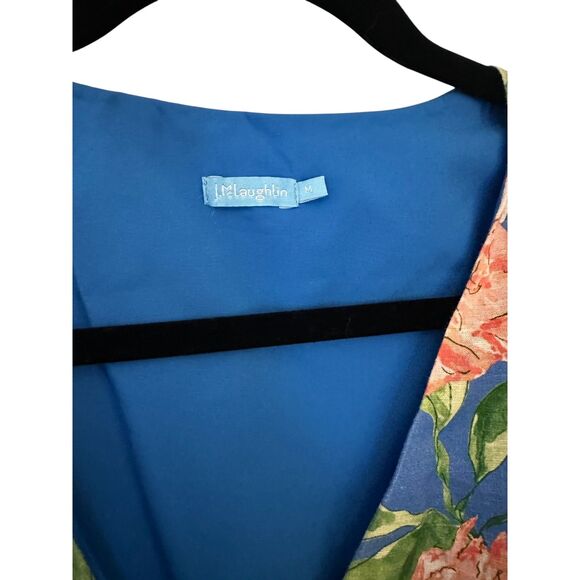 J. Mclaughlin Blue & Pink Peony Bloom Audette Linen V-Neck Maxi Dress M - Picture 3 of 8